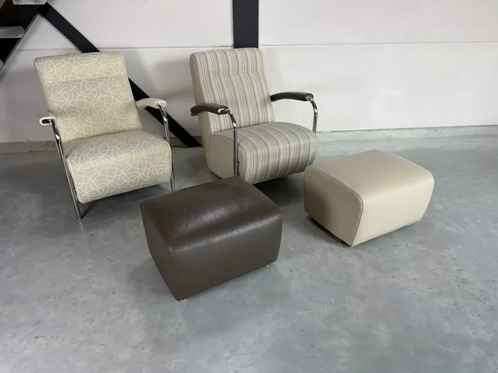 Leolux Scylla fauteuil met hocker, stof en leer